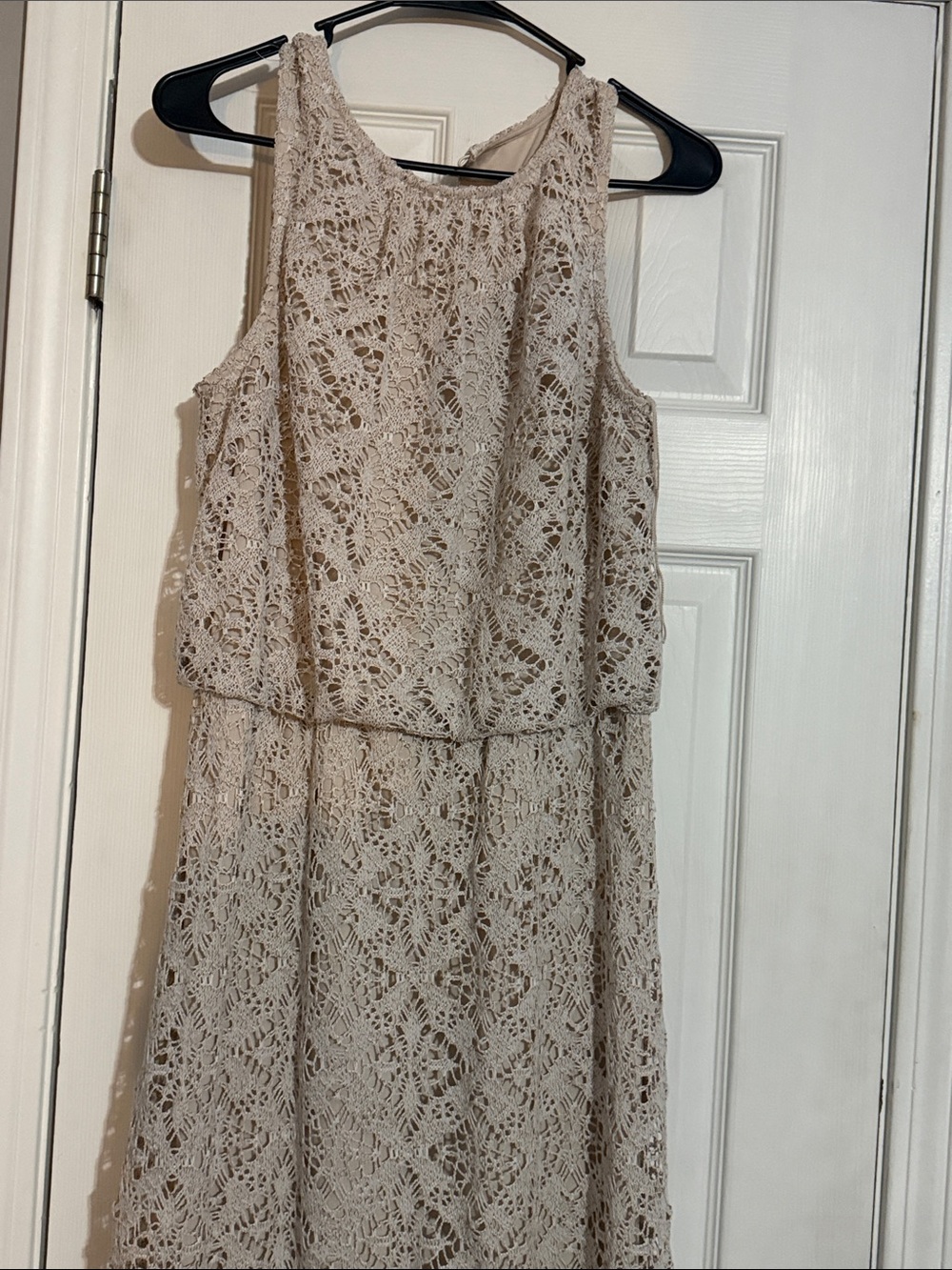 London Times Lace Maxi Dress in Beige